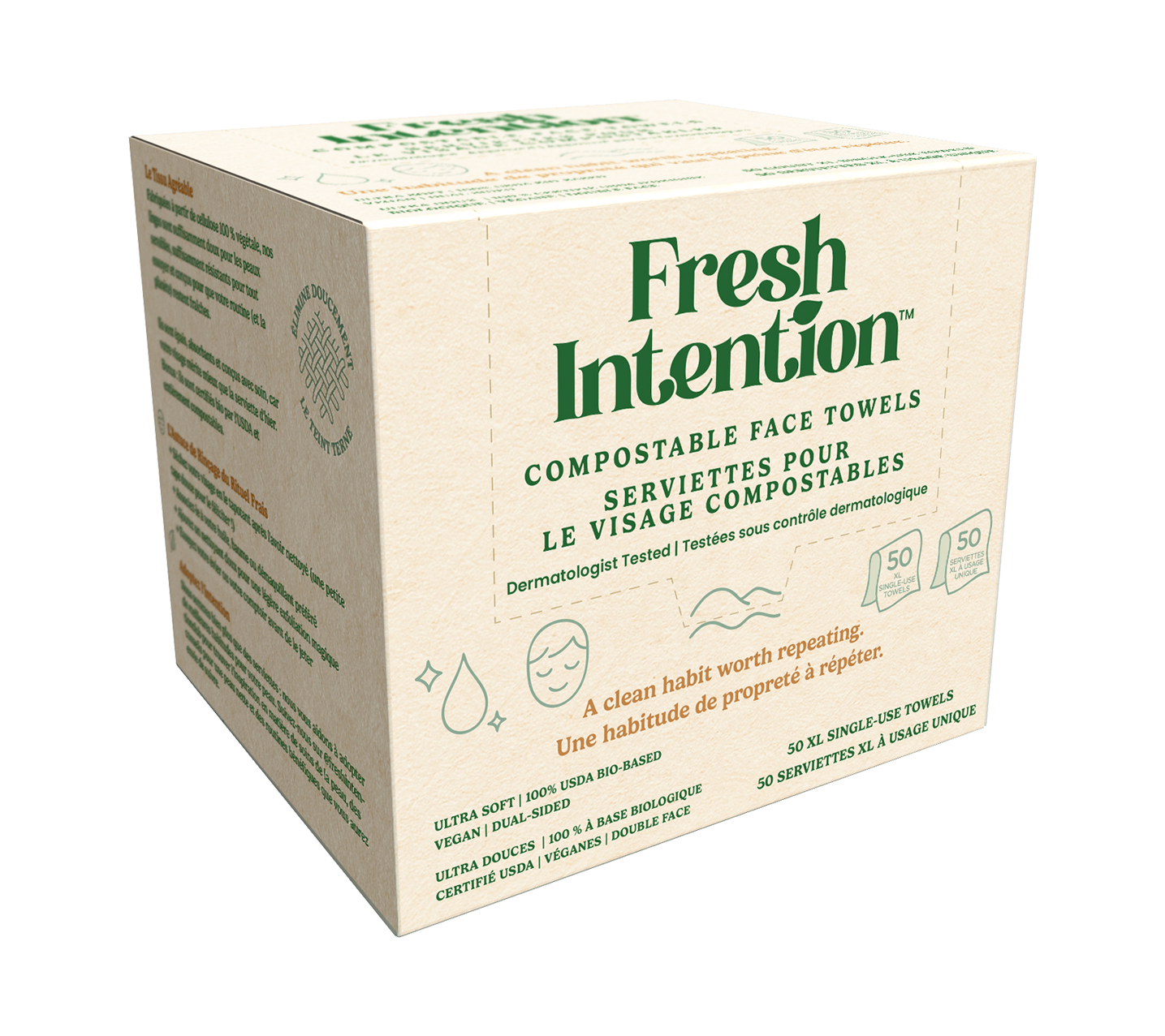 Paquet de 50 serviettes pour le visage Fresh Intention